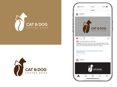 Cat & Dog Coffee Shop Logo art brand logo branding cat cat dog cat dog coffee cat coffee coffee shop design dog dog coffee graphic design illustration logo vector