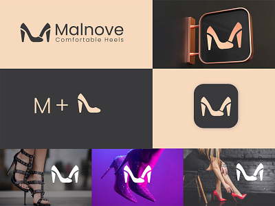 Malnove Heels logo brand logo branding branding logo company logo design graphic design heel logo heels m shop illustration logo m heel logo typography vector