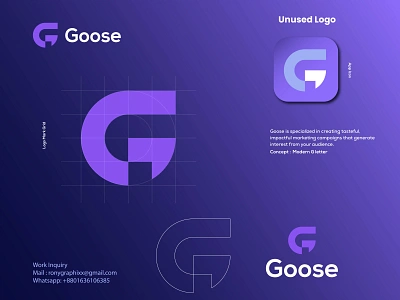 Goose Logo Concept a b c d e f g h i j k l m n o p b c f h i j k m p q r u v w y z brand identity branding business logo creative logo icon identity letter g logo letter mark monogram logo logo design logo inspirations logodesign logos logotype modern logo professional logo typography vector