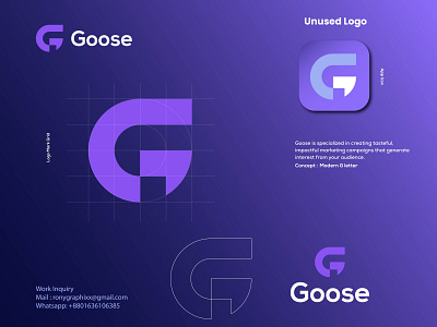 Goose Logo Concept a b c d e f g h i j k l m n o p b c f h i j k m p q r u v w y z brand identity branding business logo creative logo icon identity letter g logo letter mark monogram logo logo design logo inspirations logodesign logos logotype modern logo professional logo typography vector