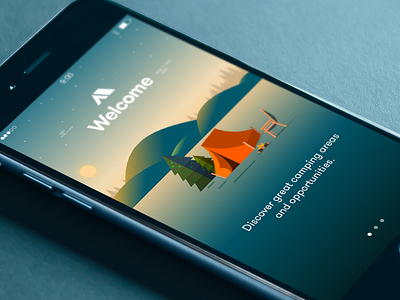 Camping app app camping illustration intro screen nature onboarding travel tutorial