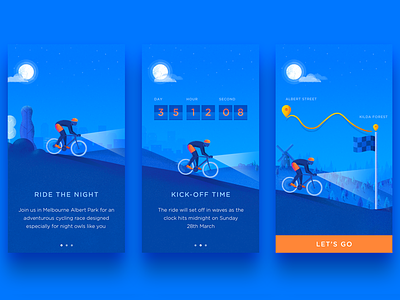 Bicycle Event Onboard app bicycle bike cycle event illustration intro ios onboarding ride road screen walkthrough