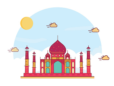 Taj Mahal art artwork color colorful design digital illustration dribble flat graphic design heritage history illustration illustrator india landingpage tajmahal ui ux vector vector illustration