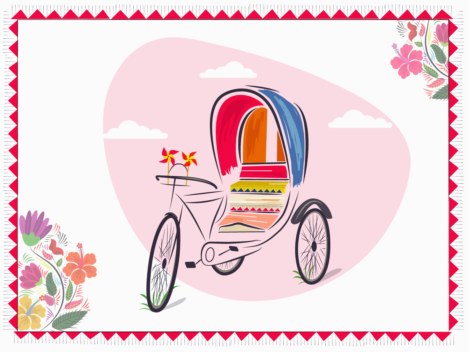 Rickshaw (Traditional transport of Bangladesh) animation art artwork color culture digital art digital illustration flat gif graphic design illustration illustrator landing page rickshaw transport travel uiux vector vector art vector illustration