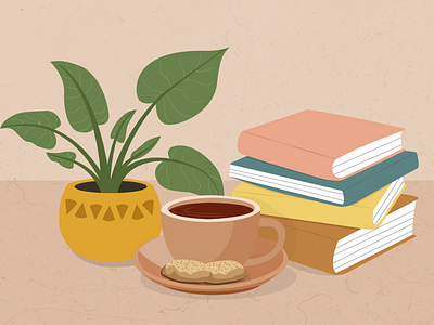 A cozy day with Tea, Plant and Books