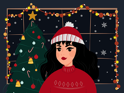 A snowy Christmas art artwork christmas christmas tree design digital illustration festive flat girl graphic design illustration illustrator santa vector