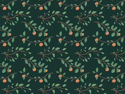 Orange Grove Pattern in Hunter Green backgrounds botanical floral illusration patterns