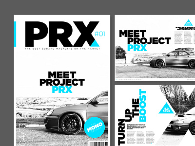Project PRX Magazine 1 automotive brochure car clean gotham impreza indesign layout layouts magazine mono photography subaru swiss swiss design triangle