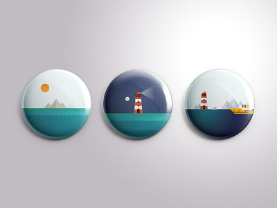 Pin badges (Icon series) boat icon iconset illustrator lighthouse ocean pin badge shape sun texture