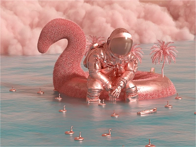 Astro & The Universe | Happiness Waits. 3d 3d art art astronaut cinema4d color design fantasy fantasyart film illustration octane octanerender paradise poster space