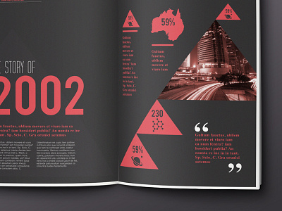 Scientific magazine spread // Concept brochure info graphic info graphics infographic infographics london magazine map red science triangle typography