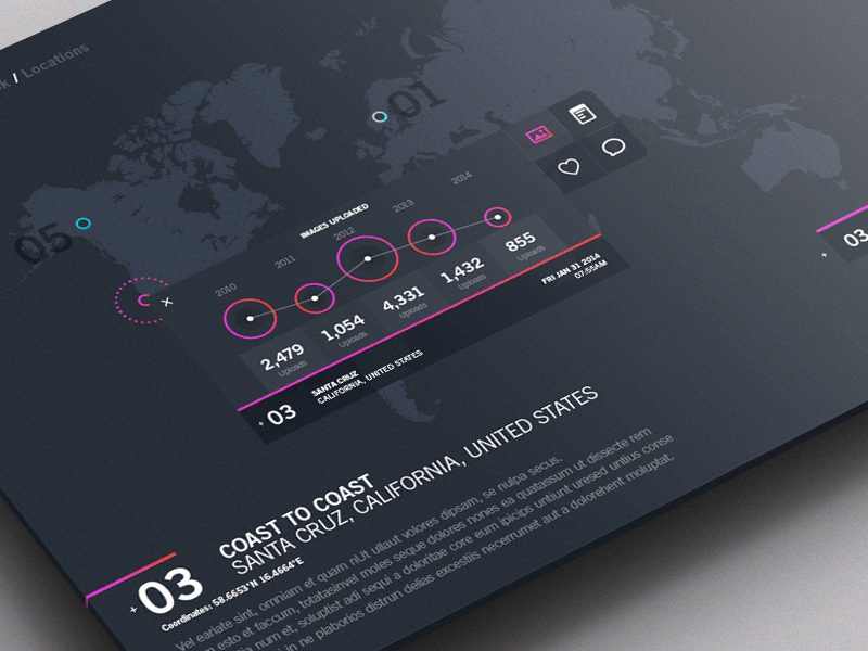 Weather Dashboard / Global Outlook / Images [GIF] animated app clean dashboard flat gif gradient map photoshop ui ux weather