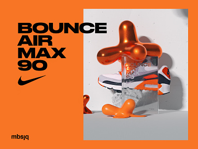 Bounce Air Max 90 3d 3d art animation c4d cinema 4d cinema4d concept graphic artist motion motion design nike nike air nike air max orange texture type ui web webdesign