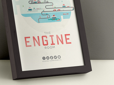 The Engine Room (Poster) blue cars city cityscape engine flat illustration poster red tshirt
