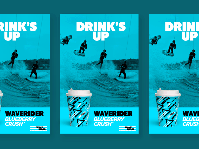 WAVERIDER // DRINK'S UP blue brand branding concept gif identity logo packaging sea shape surf web