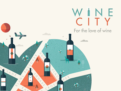 WINE CITY // For the love of wine animals city cityscape illustration illustrator logo love map poster texture vintage wine