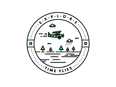 TIME FLIES badge detail icon illustration line logo plane texture tree type