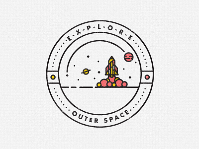 OUTER SPACE Badge drawing icon illustration illustrator line logo moon pictogram rocket space spaceship vector