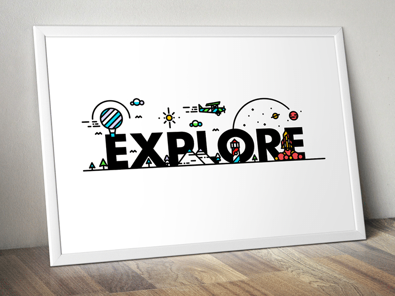 E-X-P-L-O-R-E // Poster Series animation balloon fish gif illustration line logo plane poster rocket submarine type