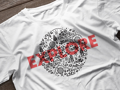 E-X-P-L-O-R-E // T-shirt (Option 2) balloon brand branding clothng illustration line logo pattern plane t shirt type