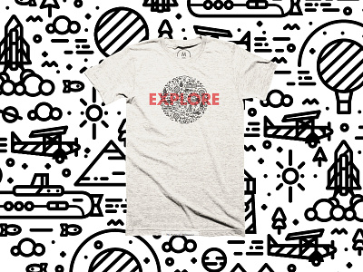 E-X-P-L-O-R-E // T-Shirt balloon brand branding clothng illustration line logo pattern plane t shirt type