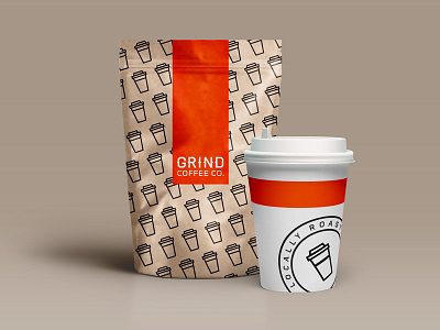 Grind Coffee Co. bag brand branding cafe coffee icon illustration line linework orange shape stroke