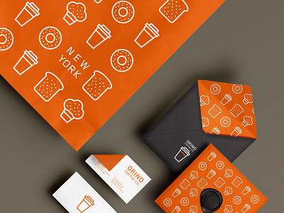 Grind Coffee Co. bag brand branding cafe coffee icon illustration line linework orange shape stroke