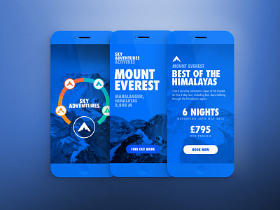 SkyAdventures // Mount Everest app brand branding color data interface iphone menu mobile ui ux vibrant