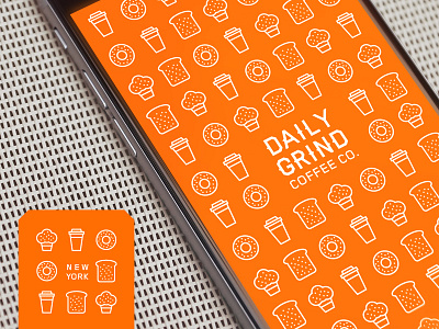 Daily Grind Coffee Co. app brand branding cafe coffee icon illustration line linework new york orange shape