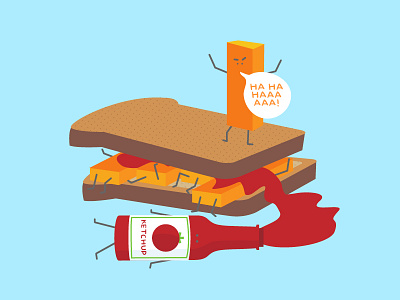 Evil fish finger sandwich character color fish food fun funny illustration ketchup