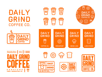 Daily Grind Coffee Co. // Brand development branding coffee icongraphy icons logo logomark new york orange