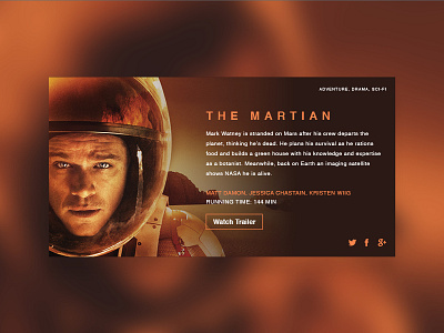 Movie Dashboard // The Martian dashboard design gold layout martian movie space ui ux web widget