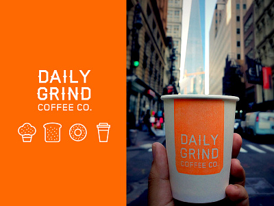 Daily Grind CC meets New York City branding coffee cup downtown manhattan icons logo logomark new york orange