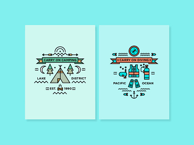 Carry on... adventure diving fun icons illustration outdoors vector