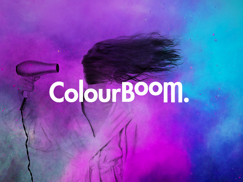 ColourBoom. hair stylish typeface type brand identity colour branding logo design