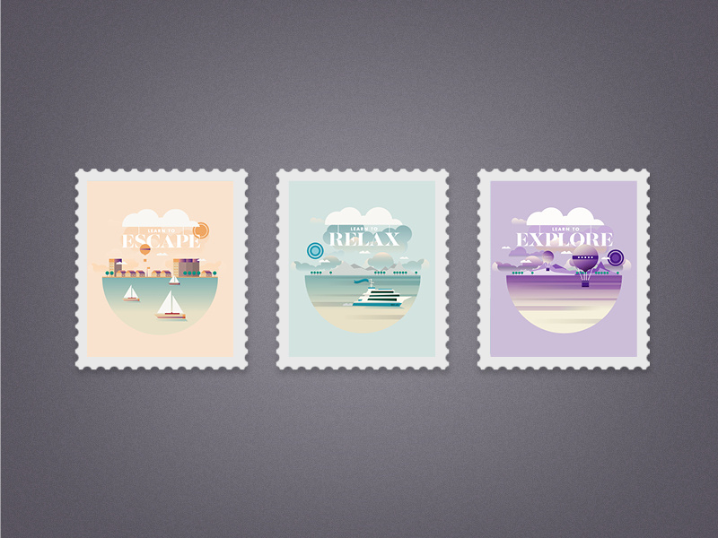 Escape, Relax and Explore stamps vector illustration color