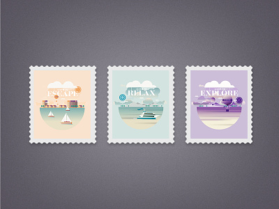 Escape, Relax and Explore color illustration stamps vector