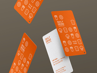 Daily Grind Coffee Co. Business cards branding business cards businesscards coffee icongraphy icons logo logomark new york orange