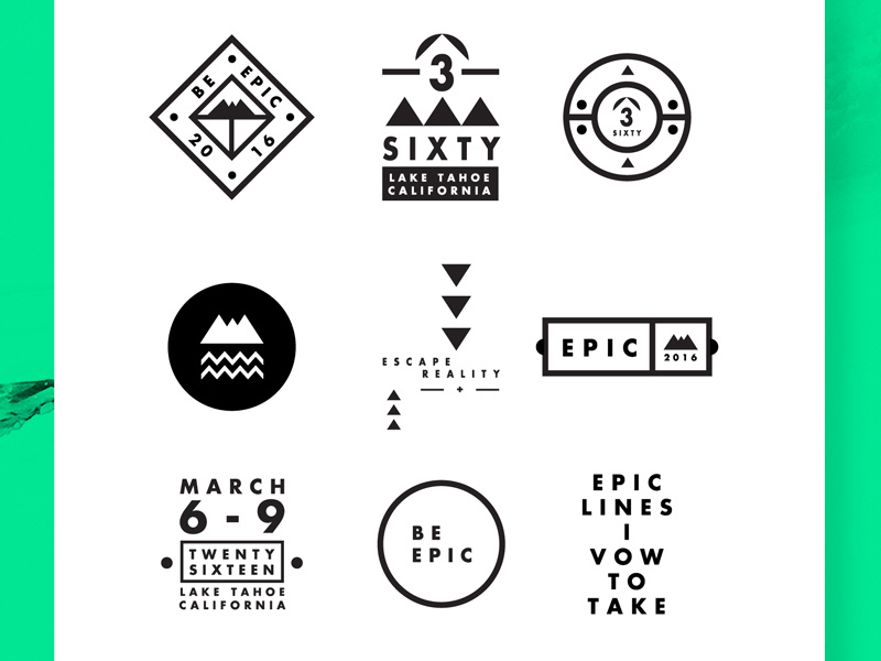 Be Epic. Logomarks snowboard type stroke graphic symbols shapes mono logo badges epic helmet usa