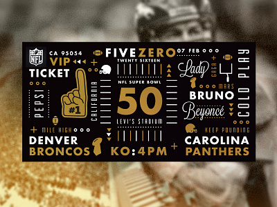 Super Bowl 50 Gold VIP denver design football nfl sports super bowl texture ticket type typography