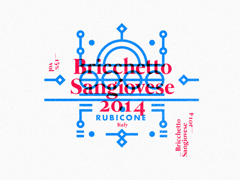 Bricchetto Sangiovese multiply packaging 2016 illustration layout stroke type label wine