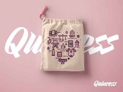 Quincess Drawstring Bag baby branding colour font icon icons illustration line logo pink stroke type