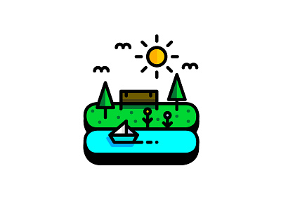 The boat at the park boat flowers fun icon illustration park summer sun vector