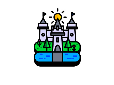 The Castle On The Hill adventure castle fun icon illustration summer sun vector