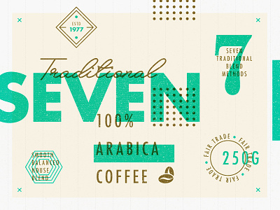 ∆ Traditional SEVEN ∆ branding coffee gold green layout logo packaging texture type