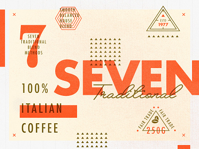 ∆ Traditional SEVEN ∆ branding coffee gold layout logo orange packaging texture type