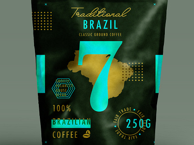 ∆ Traditional 7 Coffee | Brazil ∆ branding brazil coffee gold layout logo packaging texture type