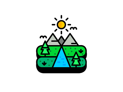 ∆ Follow the River ∆ fun icon illustration mountains outdoors river sun tree vector