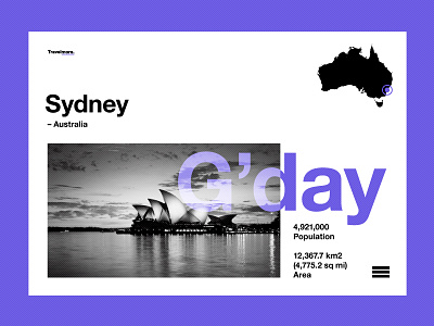 G'day! australia layout mono photo photography purple travel type ui ux web