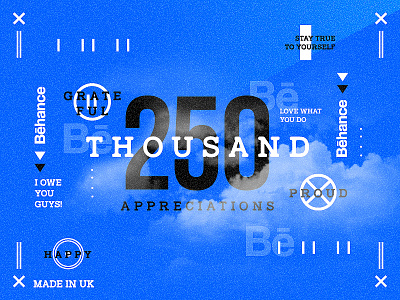 – 250K – behance blue followers freelance shots thankyou ticket typography